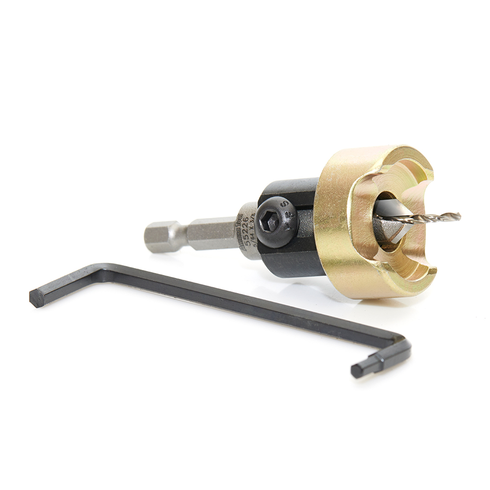Amana 55226 Carbide Tipped 82 Degree Countersink with Adjustable Depth Stop and No-Thrust Ball Bearing, 3/8 Dia x 5/64 Drill Dia x 1/4 Inch Quick Release Hex Shank