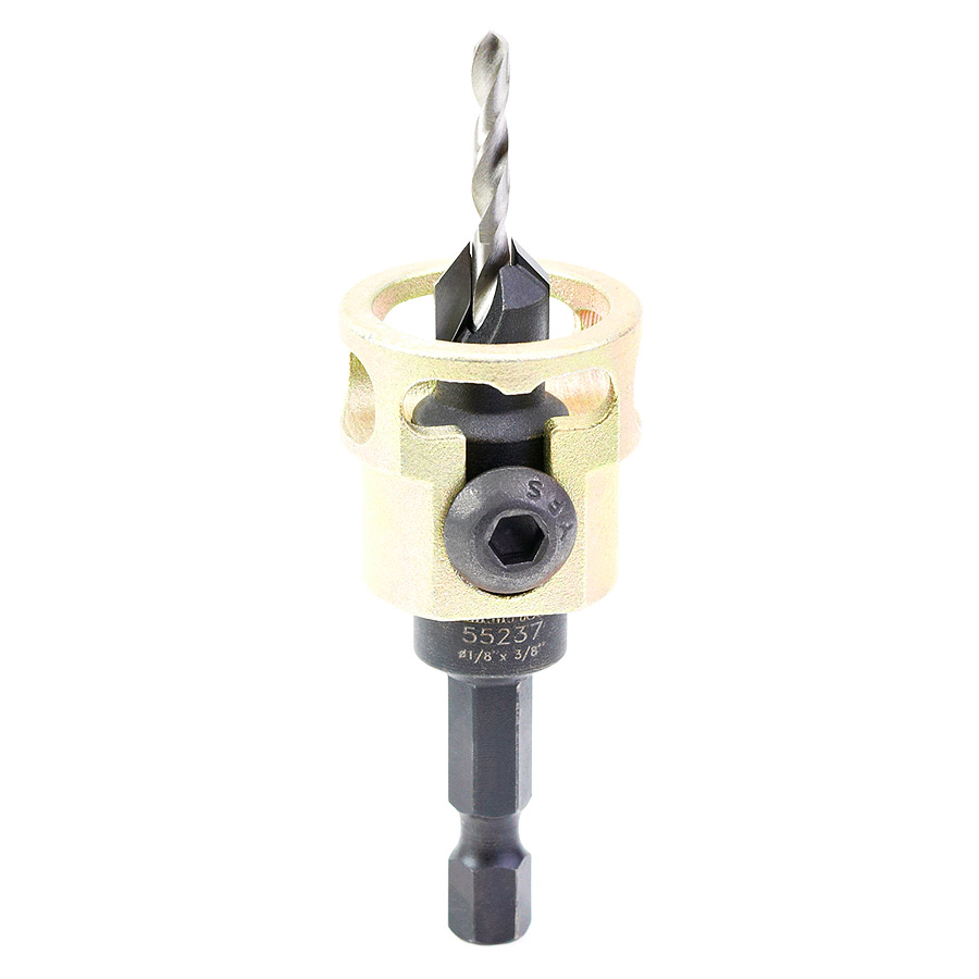 Amana 55237 Carbide Tipped Adjustable Countersink with Depth-Stop 3/8 Dia x 49 Degree Angle x 1/4 Shank Includes Repl. Drill Bit 630-226