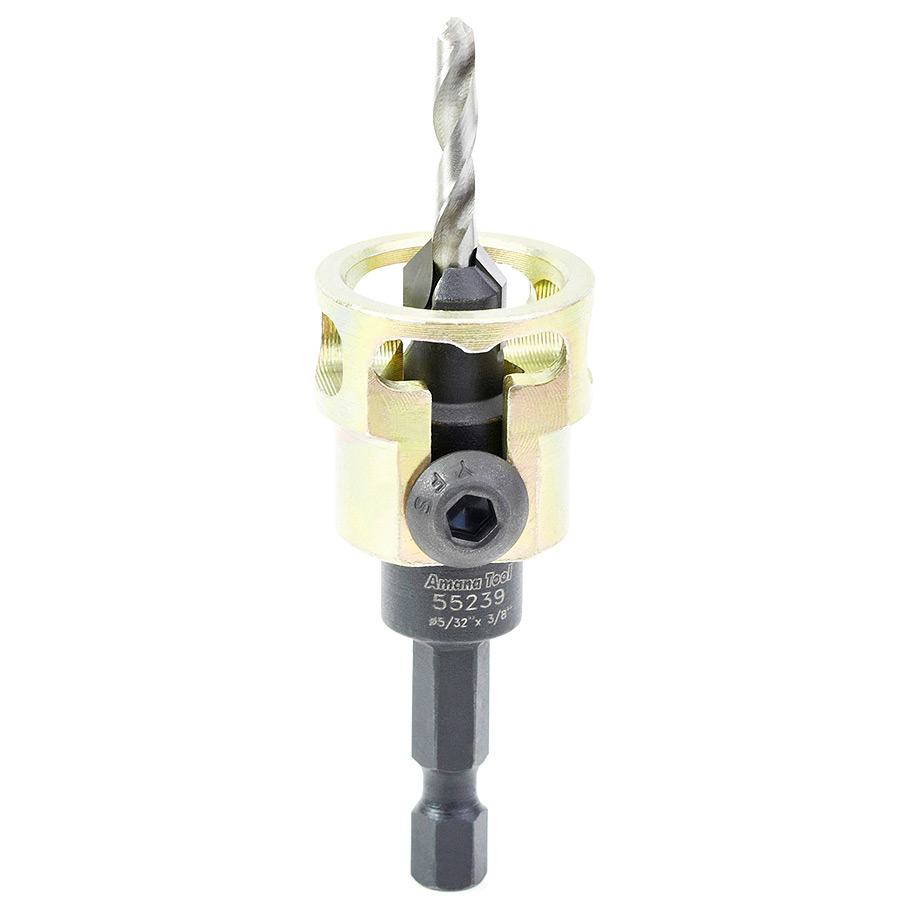 Amana 55239 Carbide Tipped Adjustable Countersink with Depth-Stop 3/8 Dia x 49 Degree Angle x 1/4 Shank Includes Repl. Drill Bit 630-230