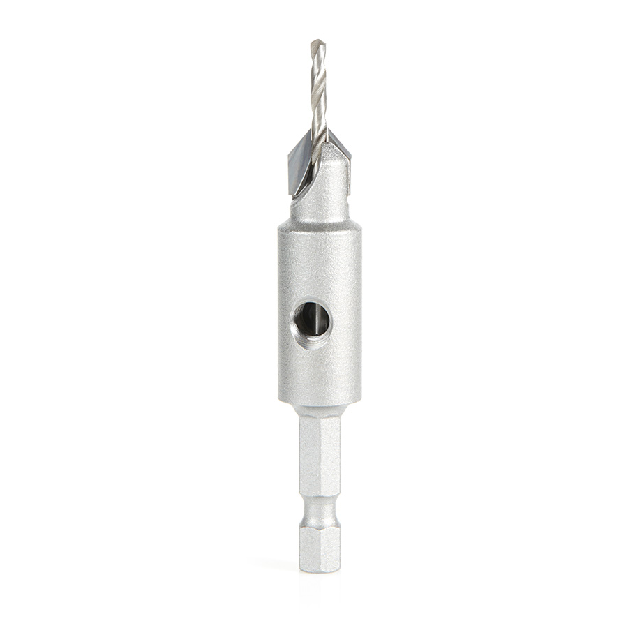 Amana 55271 Replacement Carbide Tipped Countersink with Slow Spiral HSS M2 Drill for #4 Size Screw 3/32 Drill Dia x 1/4 Hex Shank for #55225 Adjustable No-Thrust Countersink