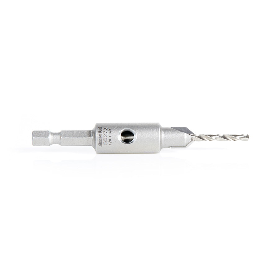 Amana 55272 Replacement Carbide Tipped Countersink with Slow Spiral HSS M2 Drill for #6 Size Screw 3/8 Drill Dia x 1/4 Hex Shank for #55227 Adjustable No-Thrust Countersink