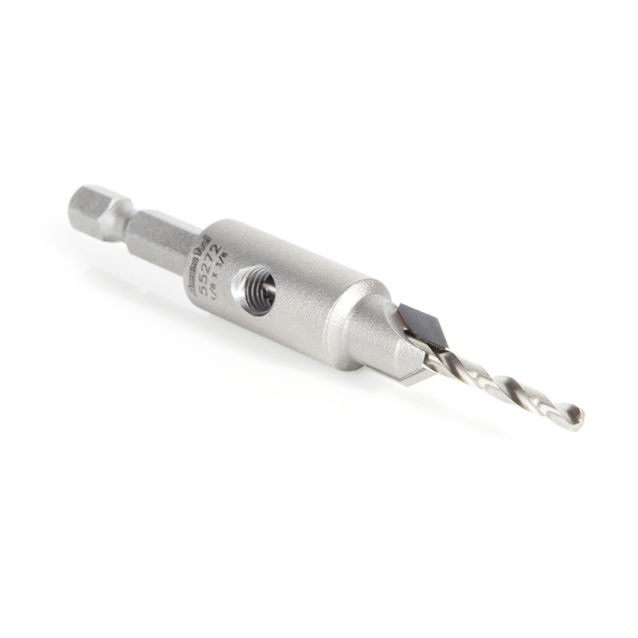 Amana 55272 Replacement Carbide Tipped Countersink with Slow Spiral HSS M2 Drill for #6 Size Screw 3/8 Drill Dia x 1/4 Hex Shank for #55227 Adjustable No-Thrust Countersink