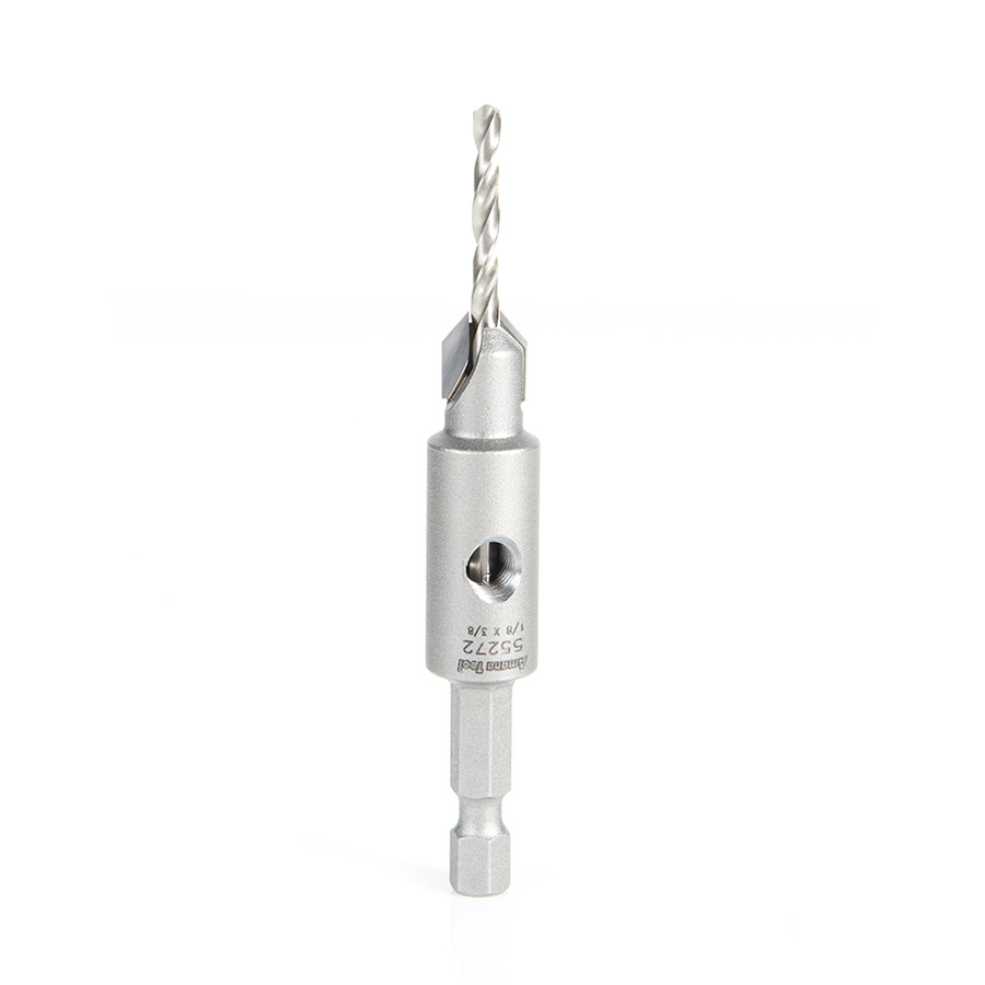 Amana 55272 Replacement Carbide Tipped Countersink with Slow Spiral HSS M2 Drill for #6 Size Screw 3/8 Drill Dia x 1/4 Hex Shank for #55227 Adjustable No-Thrust Countersink