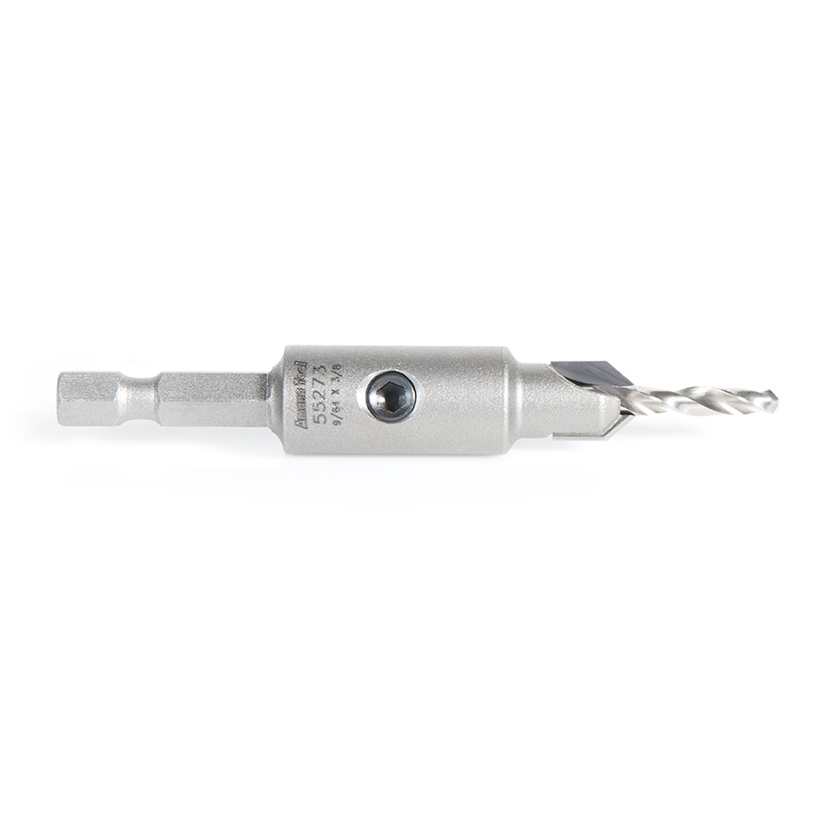 Amana 55273 Replacement Carbide Tipped Countersink with Slow Spiral HSS M2 Drill for #6 Size Screw 9/64 Drill Dia x 1/4 Hex Shank for #55228 Adjustable No-Thrust Countersink