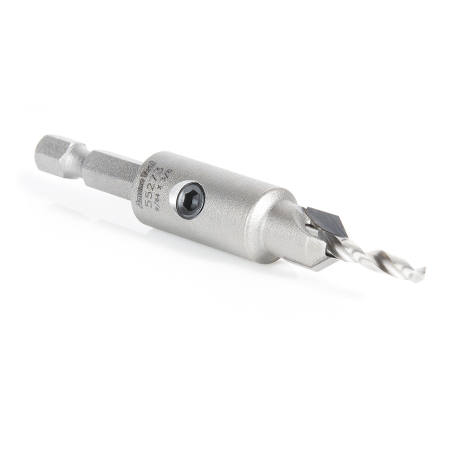 Amana 55273 Replacement Carbide Tipped Countersink with Slow Spiral HSS M2 Drill for #6 Size Screw 9/64 Drill Dia x 1/4 Hex Shank for #55228 Adjustable No-Thrust Countersink