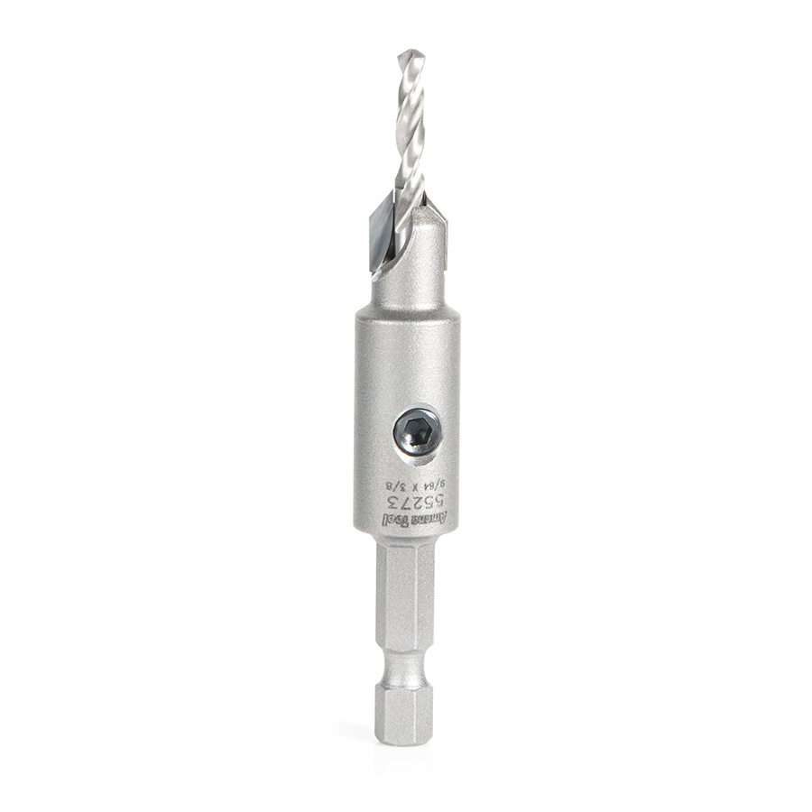 Amana 55273 Replacement Carbide Tipped Countersink with Slow Spiral HSS M2 Drill for #6 Size Screw 9/64 Drill Dia x 1/4 Hex Shank for #55228 Adjustable No-Thrust Countersink