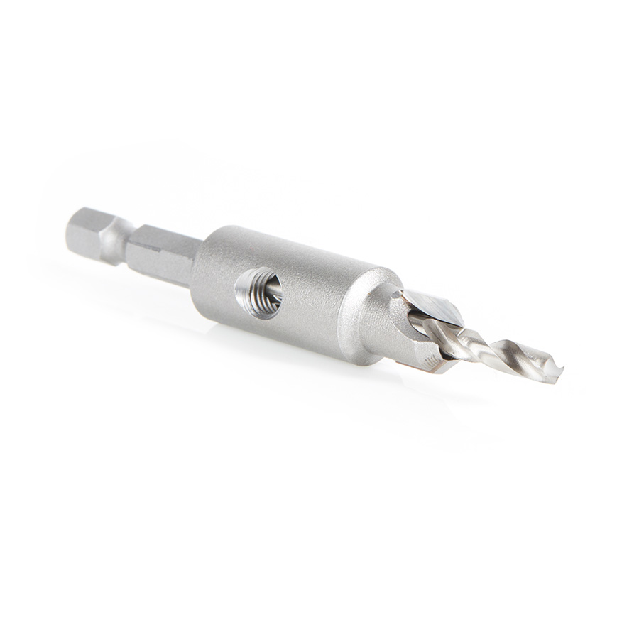Amana 55274 Replacement Carbide Tipped Countersink with Slow Spiral HSS M2 Drill for #8 Size Screw 5/32 Drill Dia x 1/4 Hex Shank for #55229 Adjustable No-Thrust Countersink