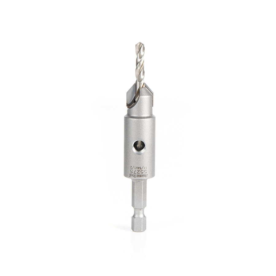 Amana 55275 Replacement Carbide Tipped Countersink with Slow Spiral HSS M2 Drill for #8 Size Screw 11/64 Drill Dia x 1/4 Hex Shank for #55240 Adjustable No-Thrust Countersink