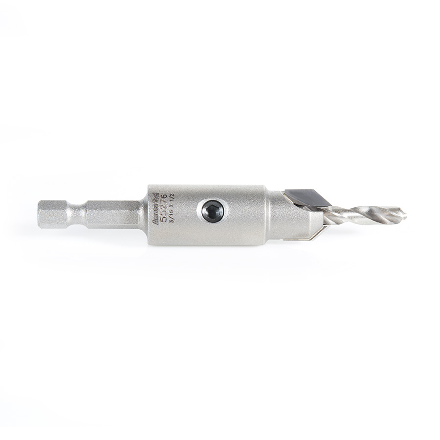 Amana 55276 Replacement Carbide Tipped Countersink with Slow Spiral HSS M2 Drill for #10 Size Screw 3/16 Drill Dia x 1/4 Hex Shank for #55242 Adjustable No-Thrust Countersink