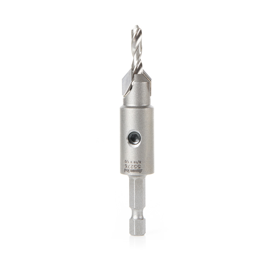 Amana 55276 Replacement Carbide Tipped Countersink with Slow Spiral HSS M2 Drill for #10 Size Screw 3/16 Drill Dia x 1/4 Hex Shank for #55242 Adjustable No-Thrust Countersink