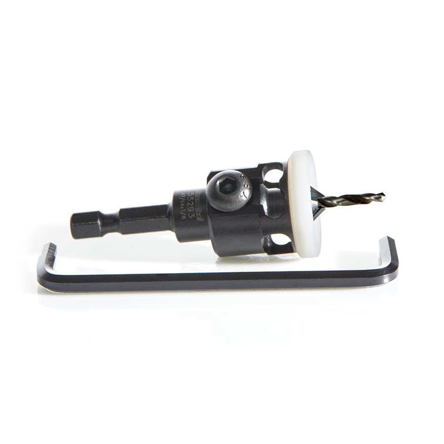Amana 55293 Carbide Tipped 82 Degree Countersink with Adjustable Low Friction Depth Stop, 3/8 Dia x 7/64 Drill Dia x 1/4 Inch Quick Release Hex Shank
