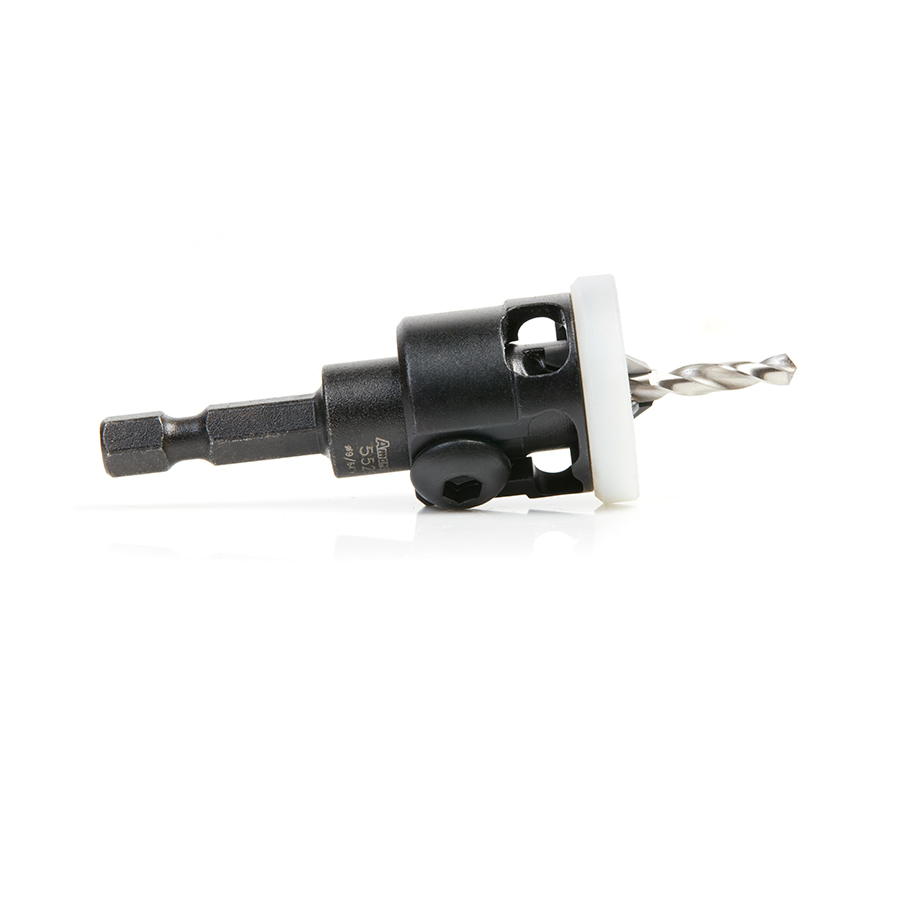 Amana 55295 Carbide Tipped 82 Degree Countersink with Adjustable Low Friction Depth Stop, 1/2 Dia x 9/64 Drill Dia x 1/4 Inch Quick Release Hex Shank