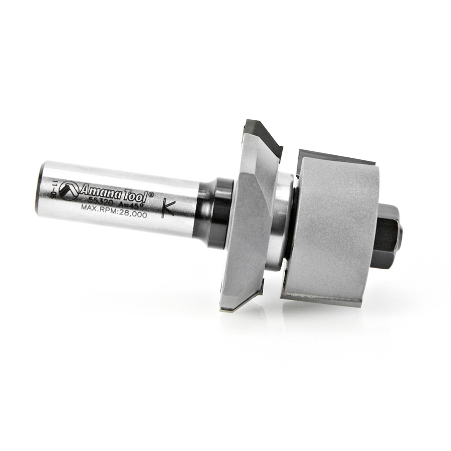 Amana 55320 Carbide Tipped V Paneling 45 Deg x 1-13/16 Dia x 1/2 to 1-3/16 x 1/2 Inch Shank with Ball Bearing Assembly