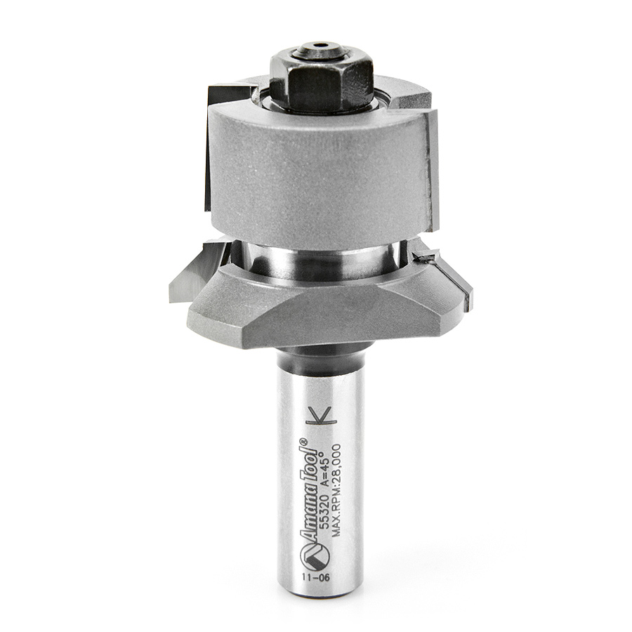 Amana 55320 Carbide Tipped V Paneling 45 Deg x 1-13/16 Dia x 1/2 to 1-3/16 x 1/2 Inch Shank with Ball Bearing Assembly