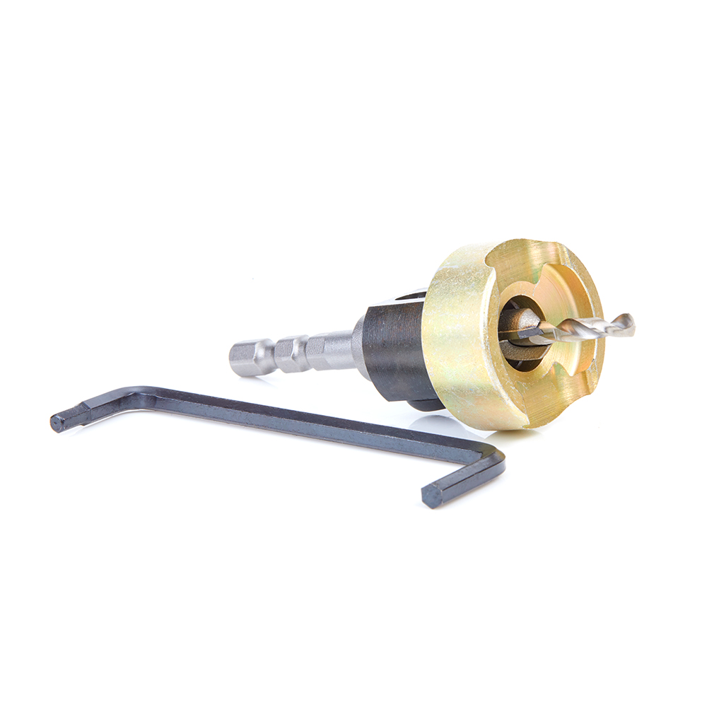 Amana 55336 Carbide Tipped 82 Degree Countersink with Adjustable Depth Stop and No-Thrust Ball Bearing, Hybrid for Festool® CENTROTEC® System 3/8 Dia x 5/32 Drill Dia x 1/4 Inch Quick Release Hex Shank