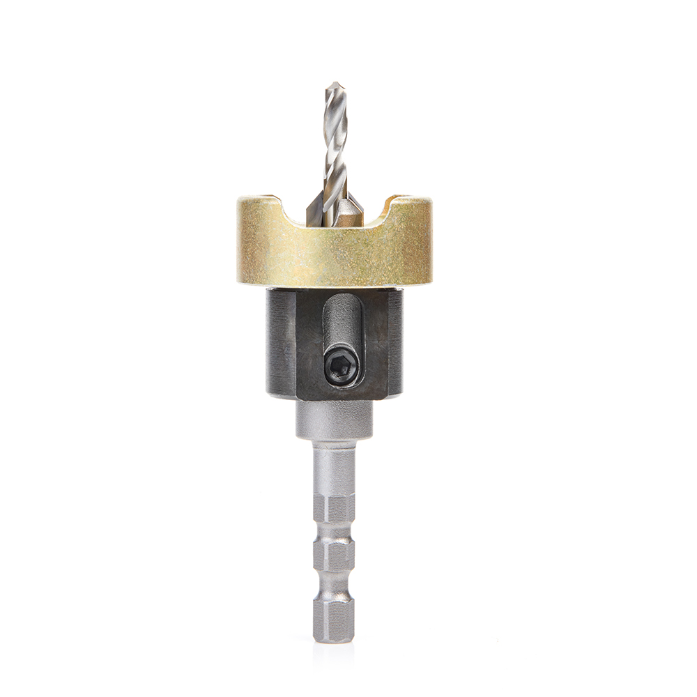Amana 55336 Carbide Tipped 82 Degree Countersink with Adjustable Depth Stop and No-Thrust Ball Bearing, Hybrid for Festool® CENTROTEC® System 3/8 Dia x 5/32 Drill Dia x 1/4 Inch Quick Release Hex Shank