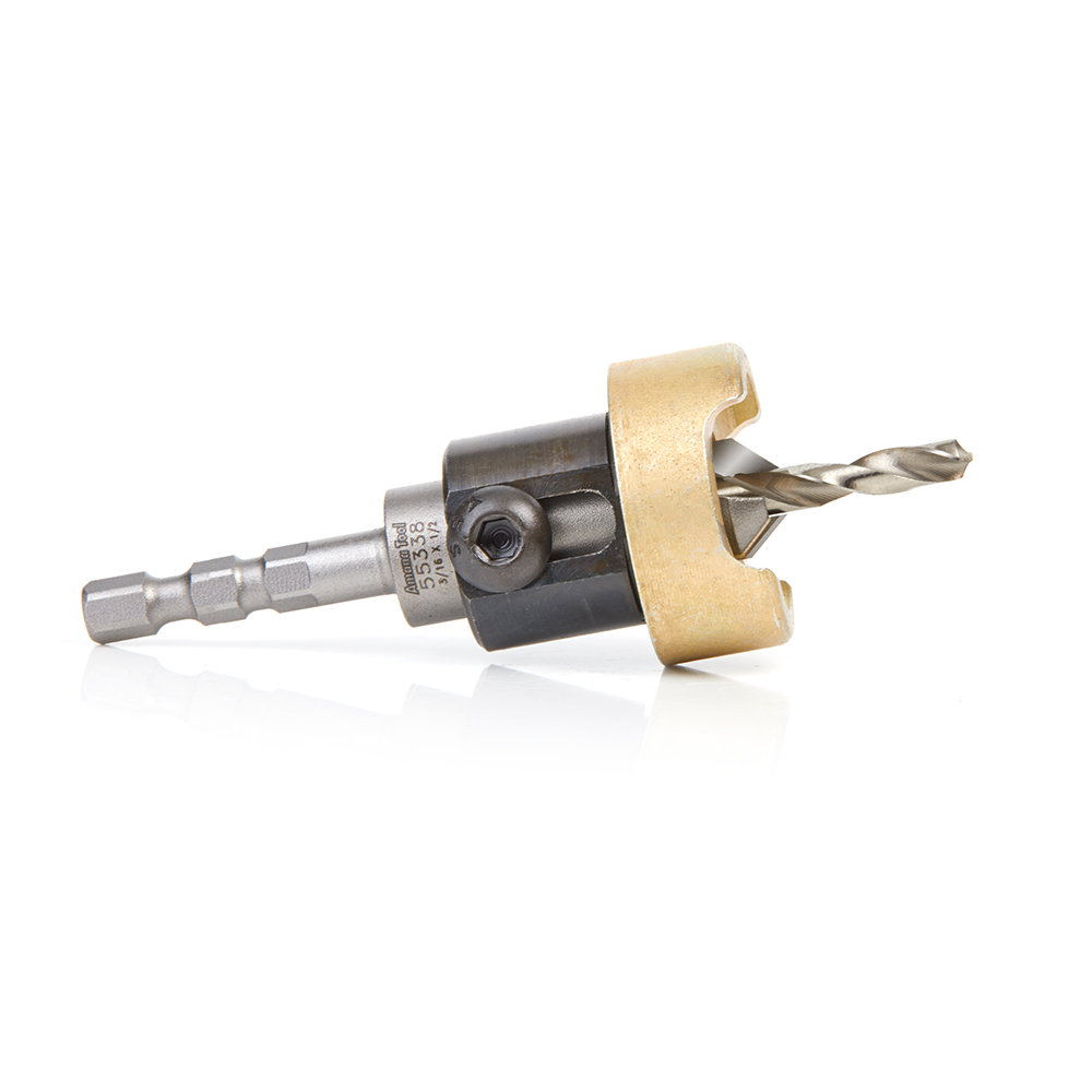 Amana 55338 Carbide Tipped 82 Degree Countersink with Adjustable Depth Stop and No-Thrust Ball Bearing, Hybrid for Festool® CENTROTEC® System 1/2 Dia x 3/16 Drill Dia x 1/4 Inch Quick Release Hex Shank