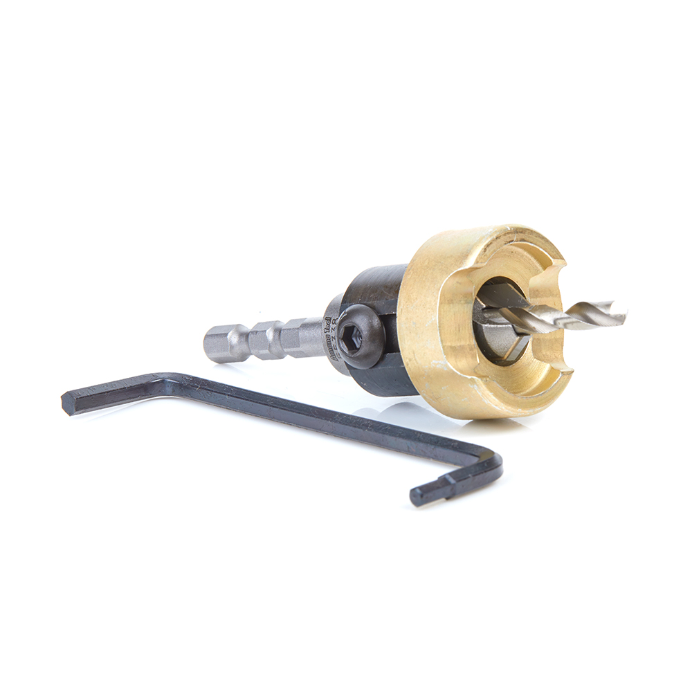 Amana 55338 Carbide Tipped 82 Degree Countersink with Adjustable Depth Stop and No-Thrust Ball Bearing, Hybrid for Festool® CENTROTEC® System 1/2 Dia x 3/16 Drill Dia x 1/4 Inch Quick Release Hex Shank