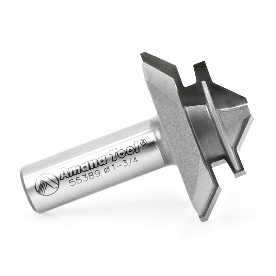 Amana 55389 Carbide Tipped Lock Miter 45 Deg x 1-3/4 Dia x 7/8 x 1/2 Inch Shank for 3/8 - 3/4 Material