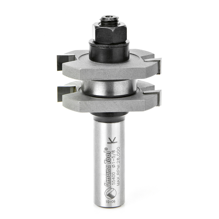 Amana 55400 Carbide Tipped Tongue & Groove 3/8 Kerf x 1-5/8 Dia x 3/4 x 1/2 Inch Shank Assembly for 1/2 to 3/4 Material