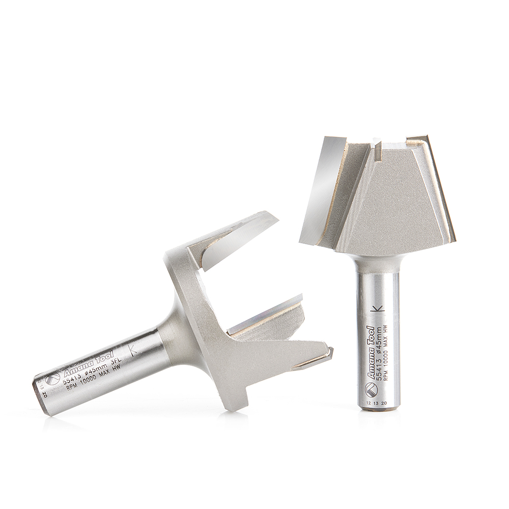 Amana 55413 2-Pc Carbide Tipped Solid Surface Tapered Plug Cutter Repair Router Bit Set 1-3/4 Dia x 1-3/16 x 1/2 Inch Shank