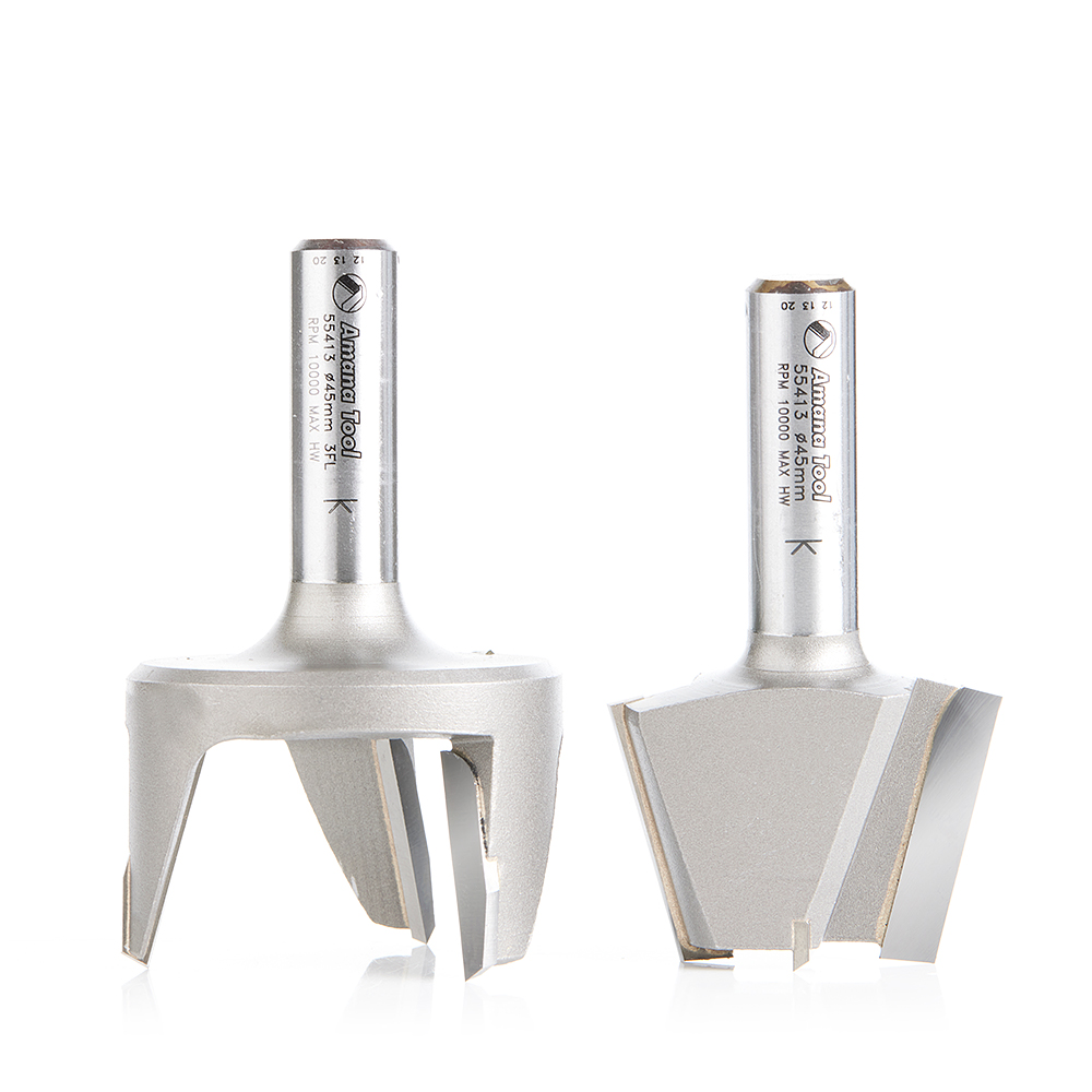 Amana 55413 2-Pc Carbide Tipped Solid Surface Tapered Plug Cutter Repair Router Bit Set 1-3/4 Dia x 1-3/16 x 1/2 Inch Shank