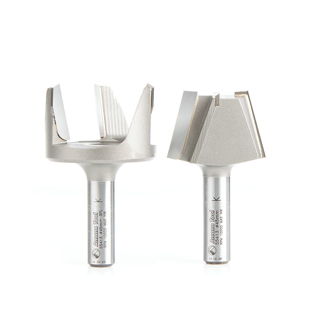 Amana 55413 2-Pc Carbide Tipped Solid Surface Tapered Plug Cutter Repair Router Bit Set 1-3/4 Dia x 1-3/16 x 1/2 Inch Shank
