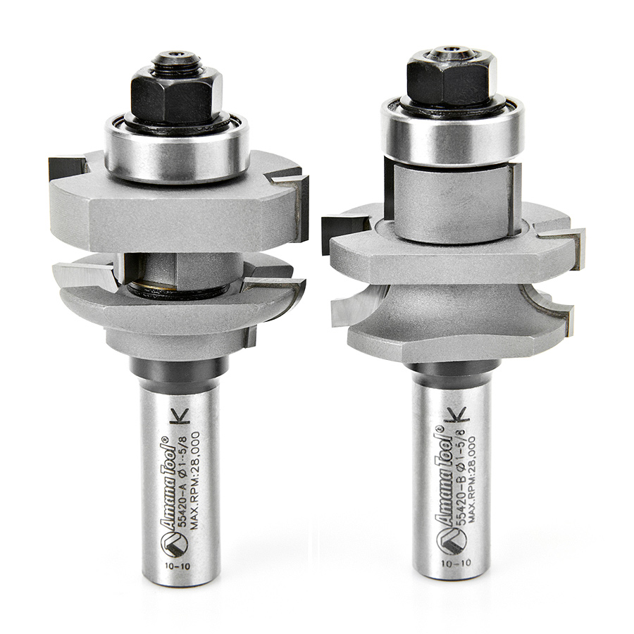 Amana 55420 Carbide Tipped 2-Piece Concave Stile and Rail 1-5/8 Dia x 1-1/16 x 1/4 Radius x 1/2 Inch Shank Set