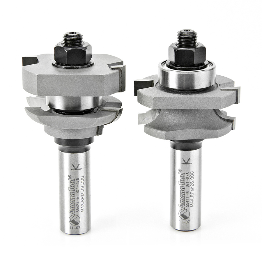 Amana 55421 Carbide Tipped 2-Piece Concave Stile and Rail 1-5/8 Dia x 11/16 x 5/32 Radius x 1/2 Inch Shank Set