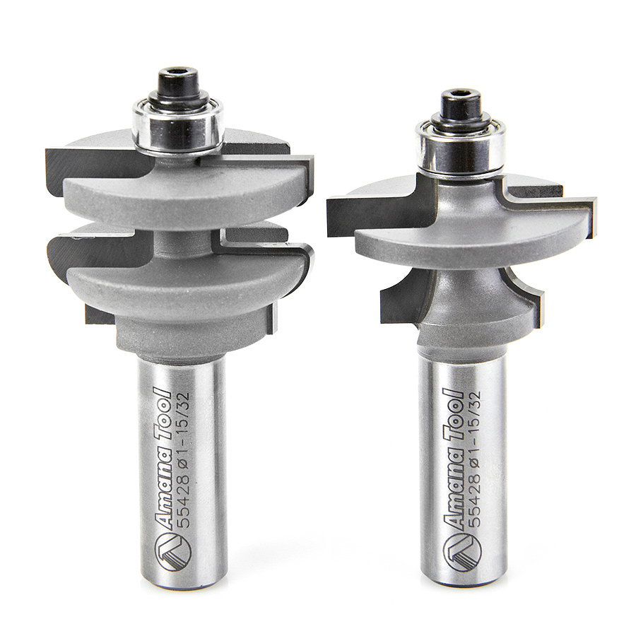 Amana 55428 Carbide Tipped 2-Piece Architectural Stile and Rail 1-15/32 Dia x 1 Inch x 1/2 Shank Set