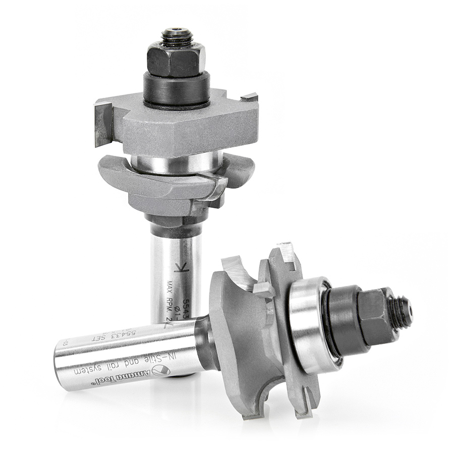 Amana 55433 Carbide Tipped Adjustable Concave Instile and Rail System 1-5/8 Dia x 5/8 to 1-1/8 x 1/4 Radius x 1/2 Inch Shank Set