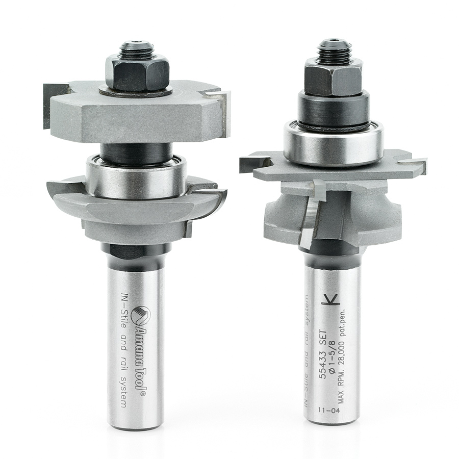 Amana 55433 Carbide Tipped Adjustable Concave Instile and Rail System 1-5/8 Dia x 5/8 to 1-1/8 x 1/4 Radius x 1/2 Inch Shank Set