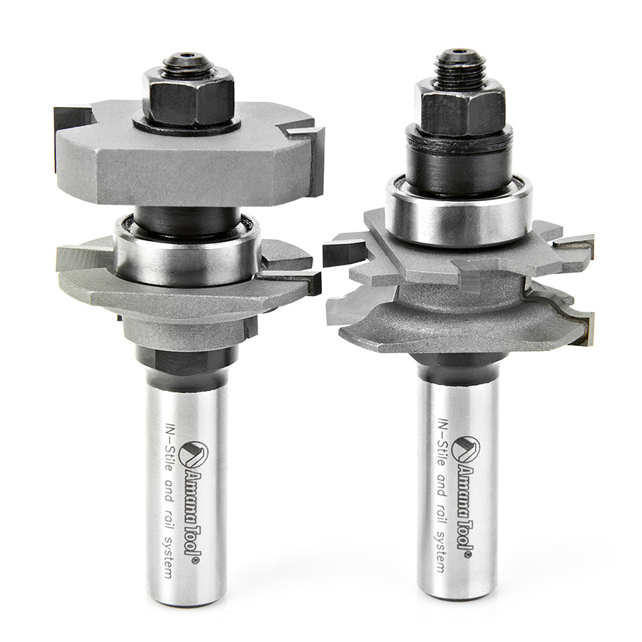 Amana 55436 Carbide Tipped Adjustable Ogee Instile and Rail System 1-5/8 Dia x 5/8 to 1-1/8 x 5/32 Radius x 1/2 Inch Shank Set