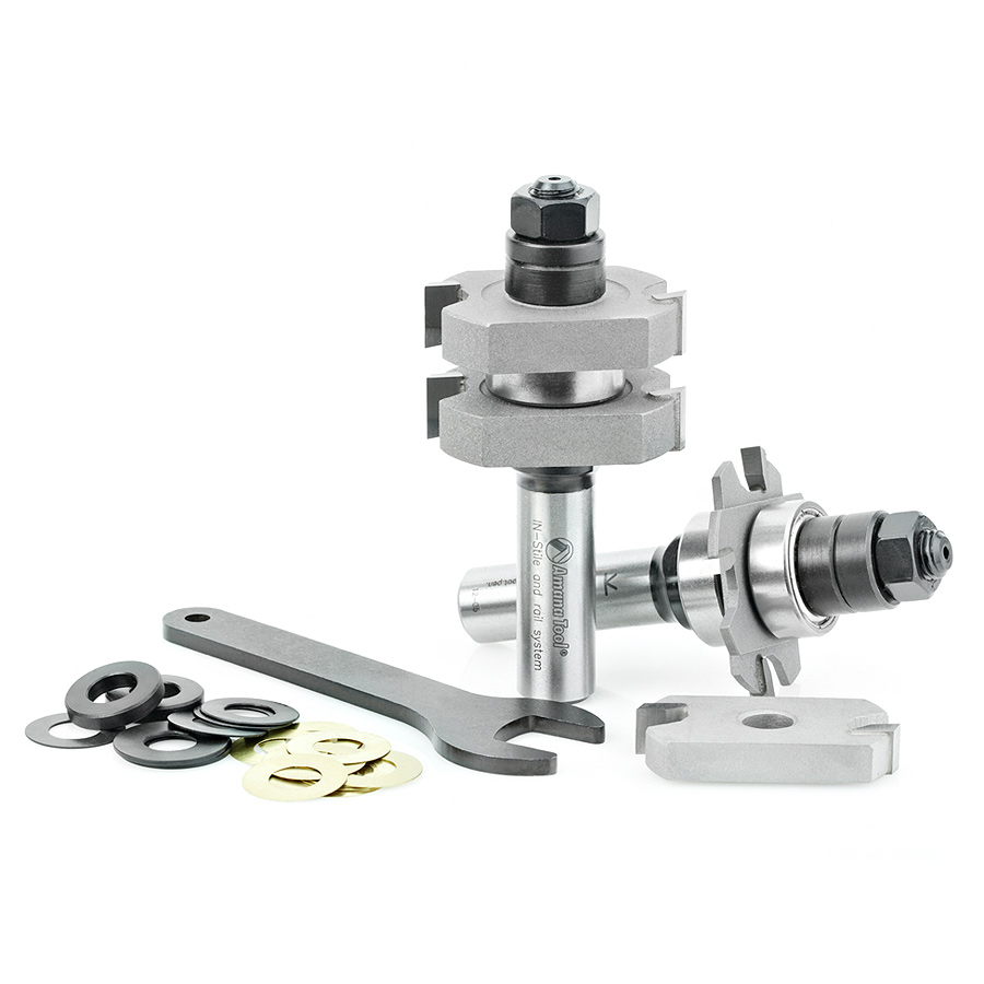 Amana 55438 Carbide Tipped Adjustable Mission Style Straight Instile and Rail System 1-5/8 Dia x 5/8 to 1-1/8 x 1/2 Inch Shank Set