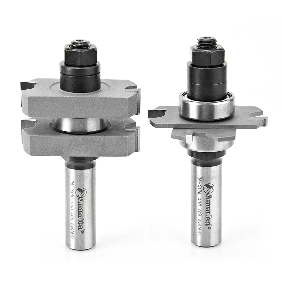 Amana 55439 Carbide Tipped Adjustable Mission Style Straight Instile and Rail System 1-7/8 Dia x 5/8 to 1-1/8 x 1/2 Inch Shank Set