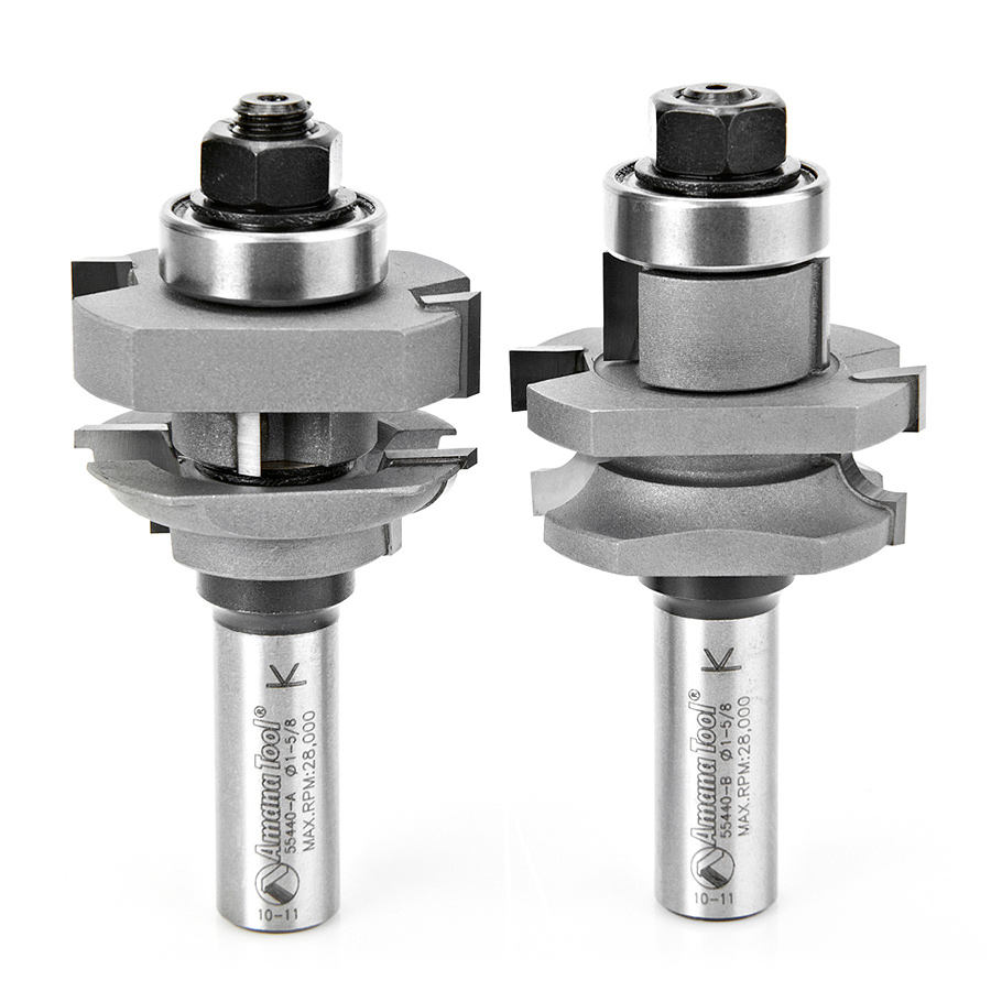 Amana 55440 Carbide Tipped 2-Piece Stile and Rail 1-5/8 Dia x 1-1/16 x 3/16 Radius x 1/2 Inch Shank Set