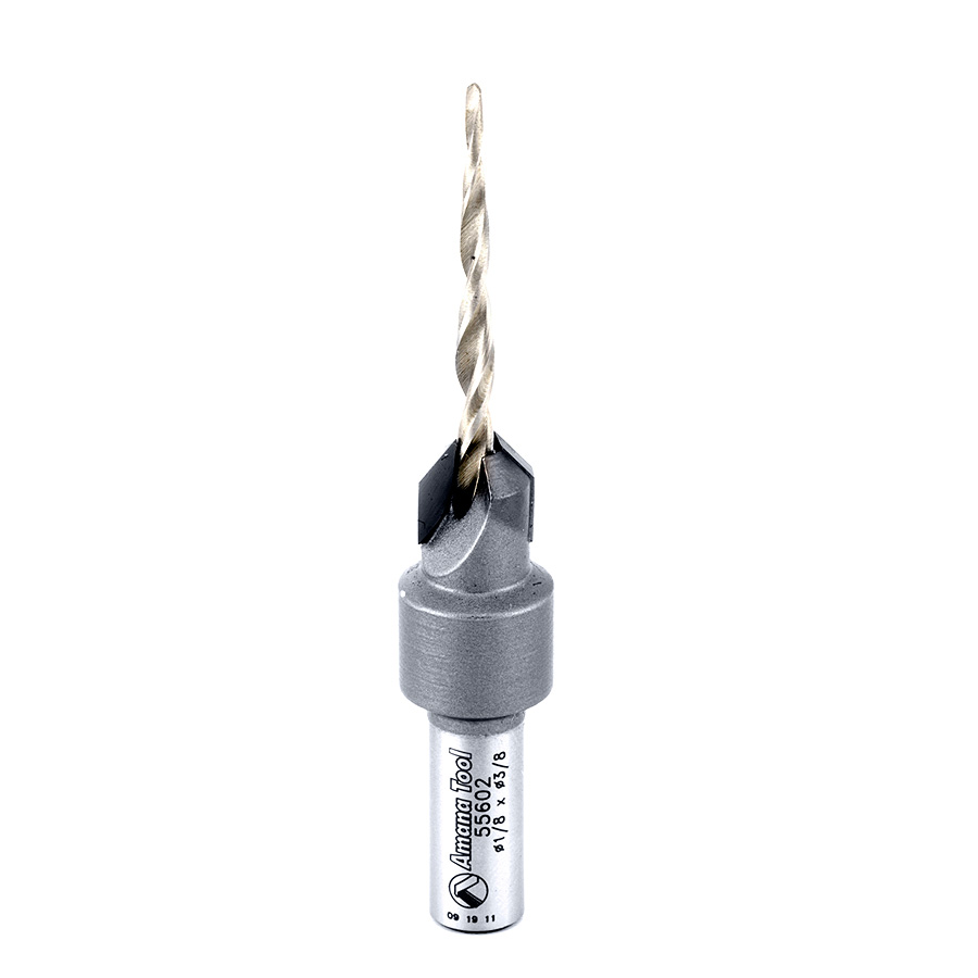 Amana 55602 Carbide Tipped 82 Degree Countersink Taper #6 Screw 3/8 Dia x 1/8 Drill Dia x 5/16 Round Shank