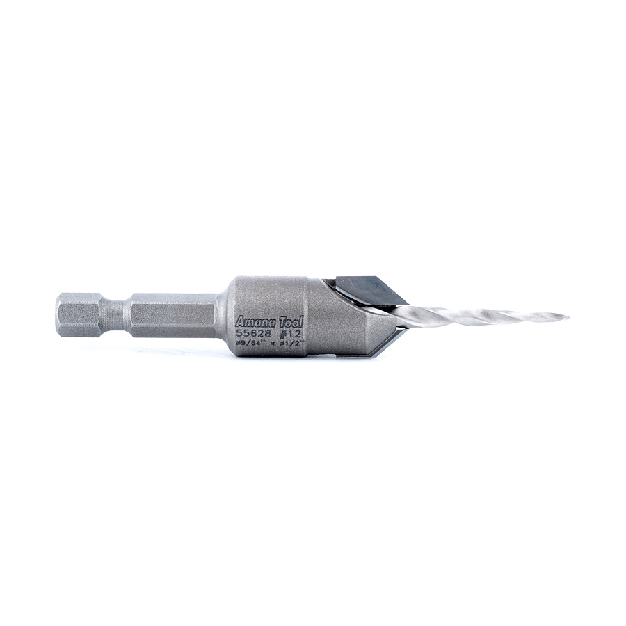 Amana 55628 Carbide Tipped 82 Degree Countersink Taper #12 Screw 1/2 Dia x 9/64 Drill Dia x 1/4 Hex Shank