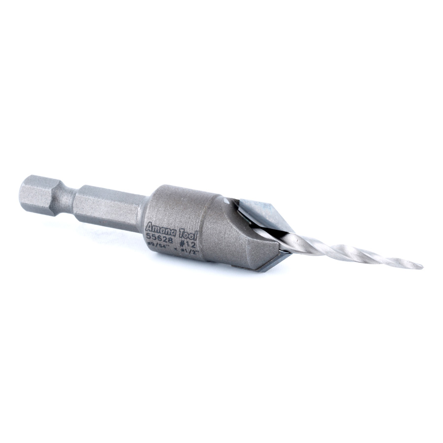 Amana 55628 Carbide Tipped 82 Degree Countersink Taper #12 Screw 1/2 Dia x 9/64 Drill Dia x 1/4 Hex Shank
