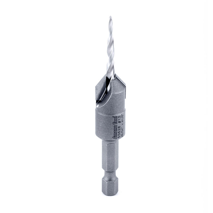 Amana 55628 Carbide Tipped 82 Degree Countersink Taper #12 Screw 1/2 Dia x 9/64 Drill Dia x 1/4 Hex Shank
