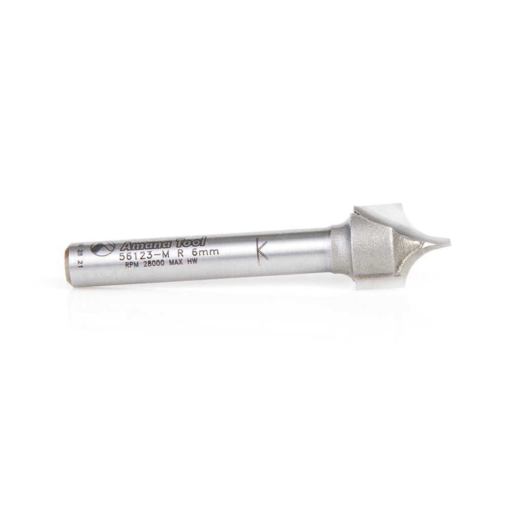 Amana 56123-M Carbide Tipped Point Cutting Roundover 6mm Radius x 12mm Dia x 13mm x 6mm Shank Router Bit