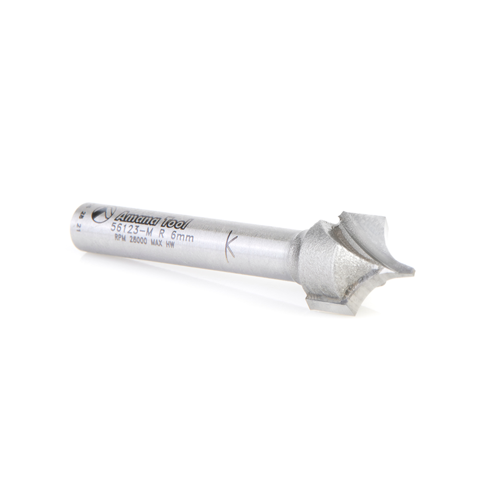 Amana 56123-M Carbide Tipped Point Cutting Roundover 6mm Radius x 12mm Dia x 13mm x 6mm Shank Router Bit