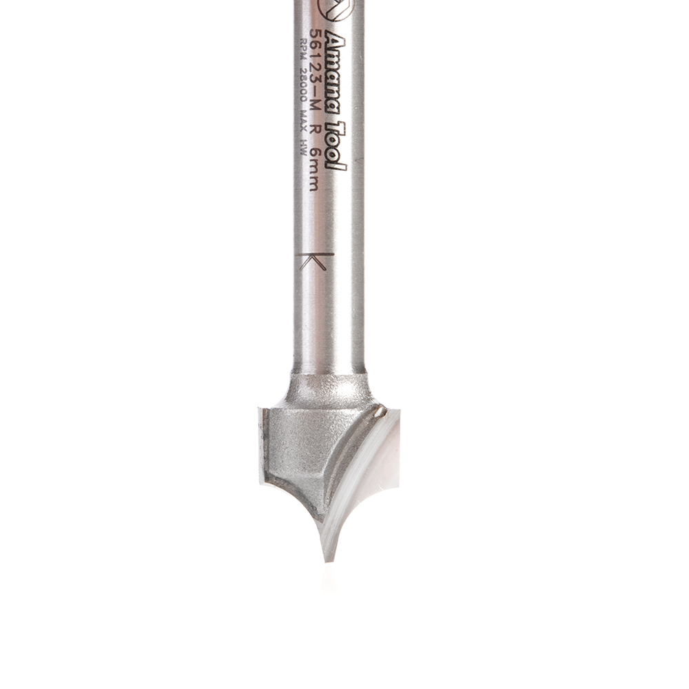 Amana 56123-M Carbide Tipped Point Cutting Roundover 6mm Radius x 12mm Dia x 13mm x 6mm Shank Router Bit
