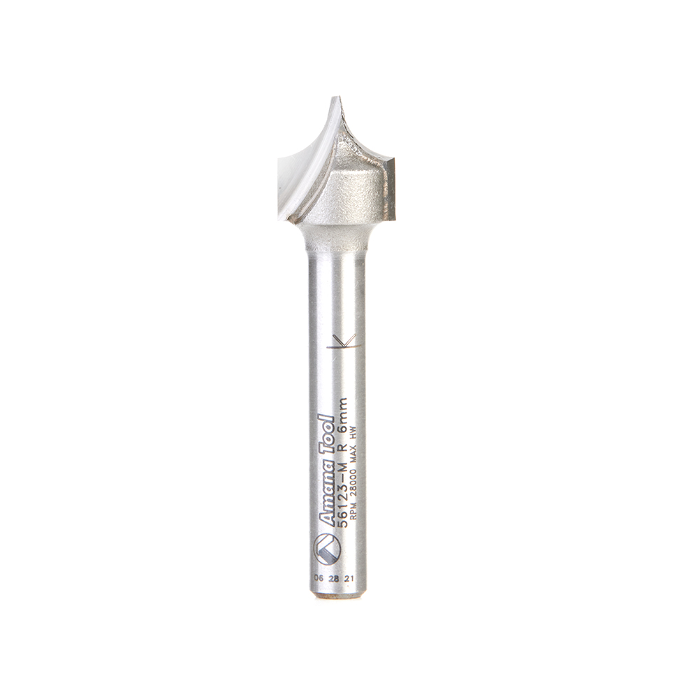 Amana 56123-M Carbide Tipped Point Cutting Roundover 6mm Radius x 12mm Dia x 13mm x 6mm Shank Router Bit