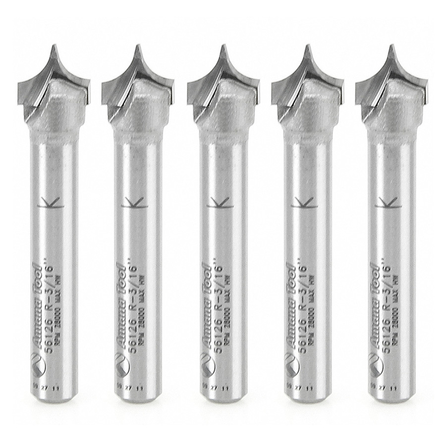 Amana 56126-5 5 Pack Carbide Tipped Point Cutting Roundover 3/16 Radius x 3/8 Dia x 19/64 x 1/4 Shank Router Bit