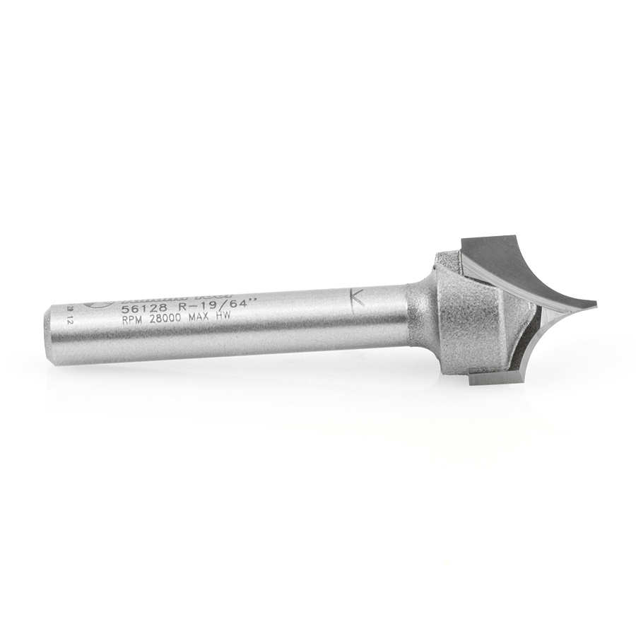 Amana 56128 Carbide Tipped Point Cutting Roundover 19/64 Radius x 19/32 Dia x 1/2 x 1/4 Shank Router Bit
