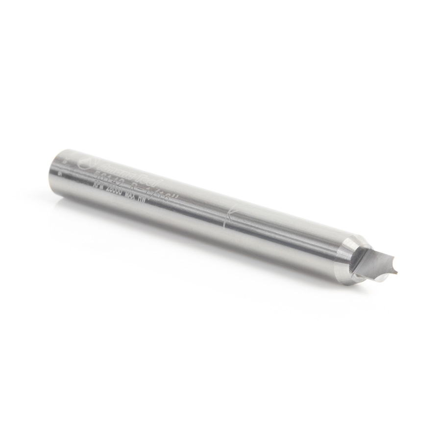 Amana 56142 Solid Carbide Point Cutting Roundover 1/16 Radius x 9/64 Dia x 7/32 x 1/4 Shank Router Bit