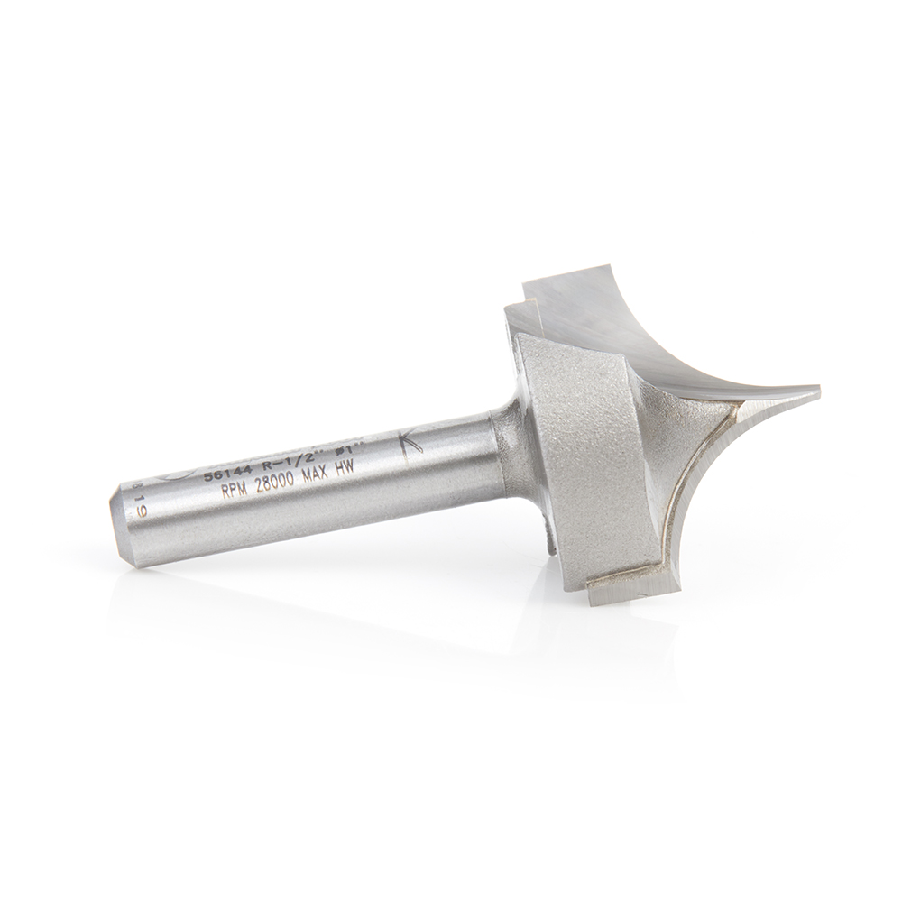 Amana 56144 Carbide Tipped Point Cutting Roundover 1/2 Radius x 1 Dia x 3/4 x 1/4 Shank Router Bit