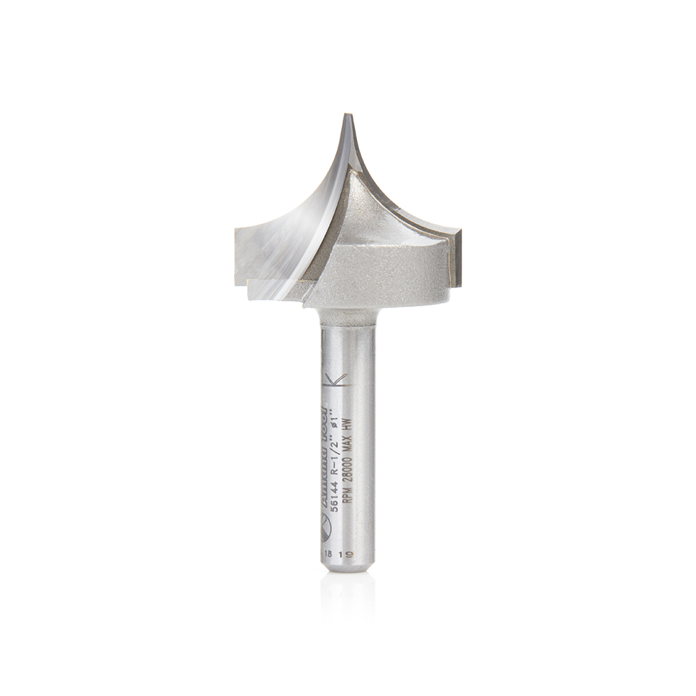 Amana 56144 Carbide Tipped Point Cutting Roundover 1/2 Radius x 1 Dia x 3/4 x 1/4 Shank Router Bit