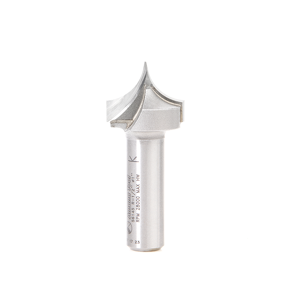 Amana 56145 Carbide Tipped Point Cutting Roundover 1/2 Radius x 1 Dia x 3/4 x 1/2 Shank Router Bit